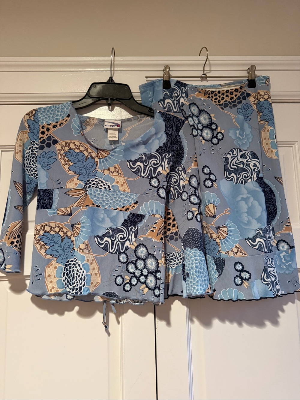 Blue Floral Top & Skirt Set